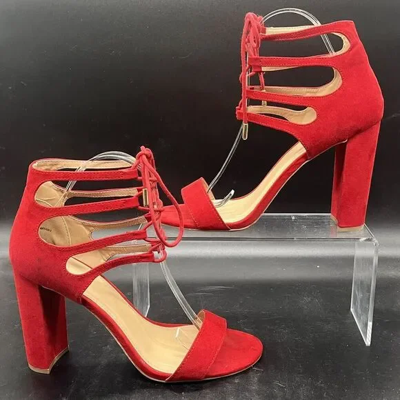 Charlotte Russe red Sienna womens strappy heel size 9 party formal cocktail - Picture 1 of 8